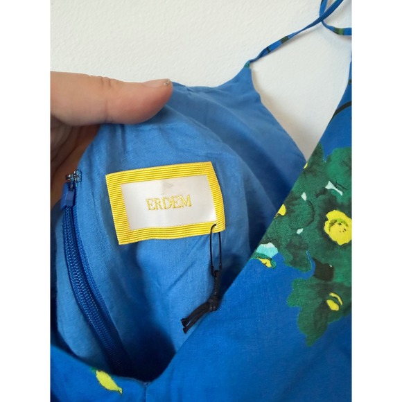 Erdem Cotton-Linen Floral Strappy Mini Dress – Blue – Size US 6 – NWT - Picture 4 of 6